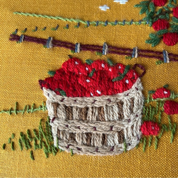 Vintage Midcentury Needlepoint Wall Art Apple Orchard, Blue Birds, Apple Basket - Picture 4 of 15